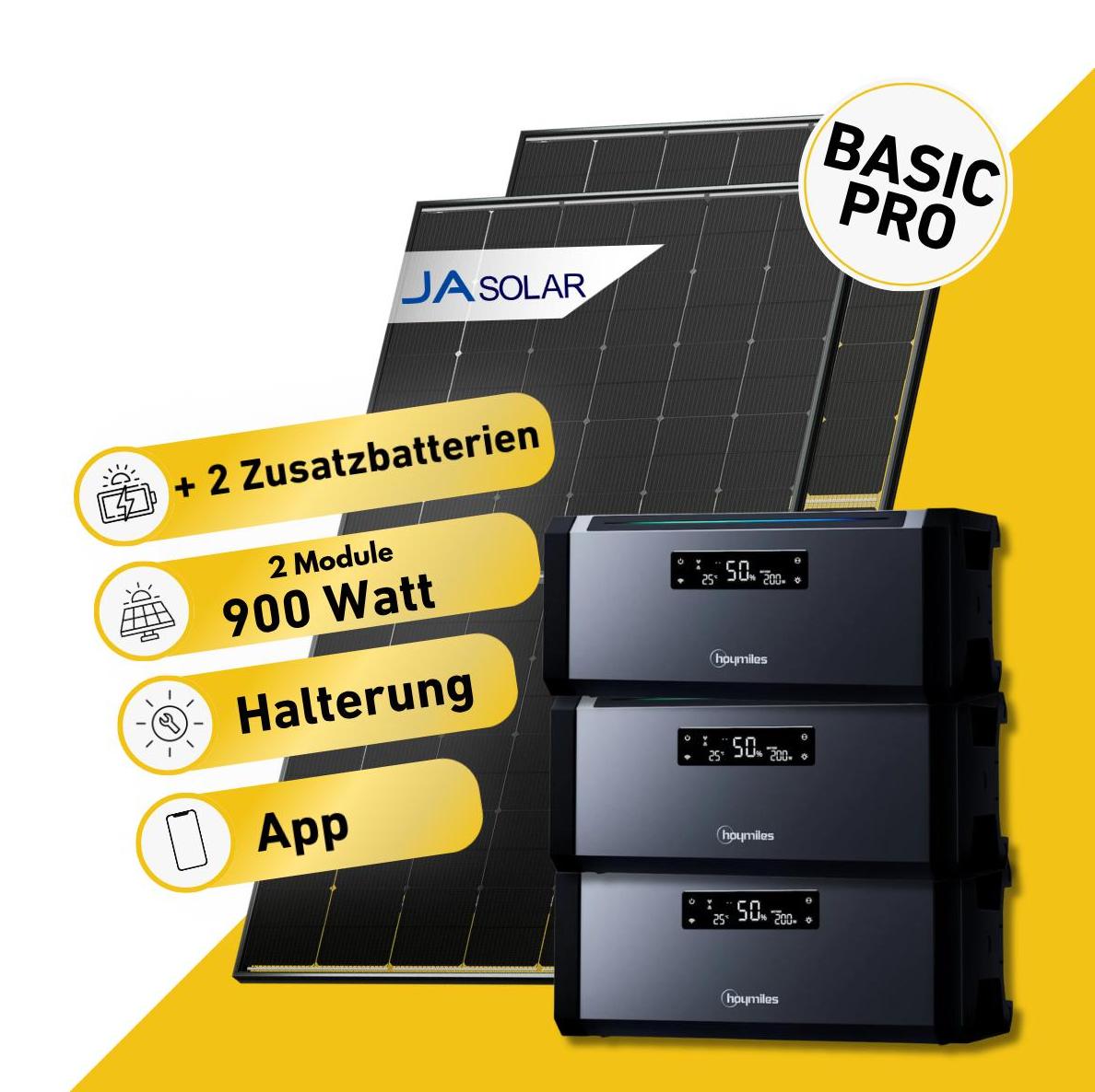 Balkonstrom Balkonkraftwerk 910W Solaranlage mit Speicher | 2xZusatzspeicher | Blechdachhalterung | 2xSolarmodul | Hoymiles AC1920