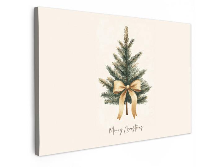 MuchoWow Leinwandbild - Weihnachtsbaum - Weihnachten - Frohe Weihnachten - Beige - 90x60 - Deko Wohnzimmer, Sandfarben, Textil, Kiefer, Abstrakt, Rechteckig, 90x60 cm, gerahmt, Bilder & Rahmen, Bilder, Wandbilder