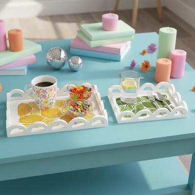 American Art Decor Lemon & Lime Scalloped Serving Tray Set (2pc), Decorative Trays for Kitchen, Bathroom, Coffee Table & Desk - 2pc