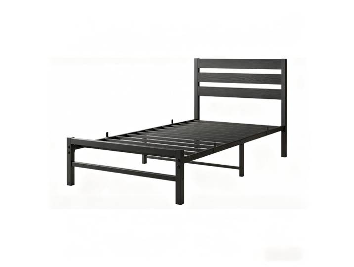 Lit en métal avec tête de lit confortable 90x200 cm noir sans matelas