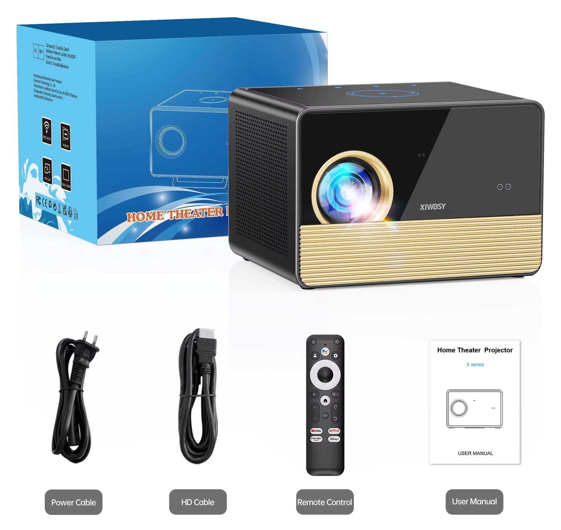 Projektor - X06 mit TV-Stick - Full HD 1080p - 3600 ANSI-Lumen - Android - Autofokus - Automatische Trapezkorrektur