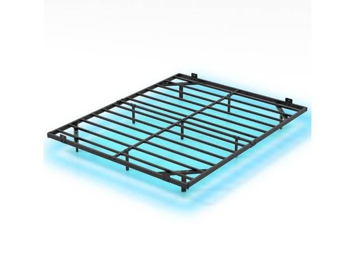 GIANTEX Cadre de Lit 200x160 cm Lit 2 Personnes Lumieres LED Réglable 12 Lattes Métalliques Butées Antidérapantes Charge 400 kg