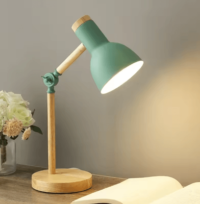 Inspire Picks Nordic Wooden LED Table Lamp Adjustable Head Desk Light With Eye Protection green au Plug no Blub