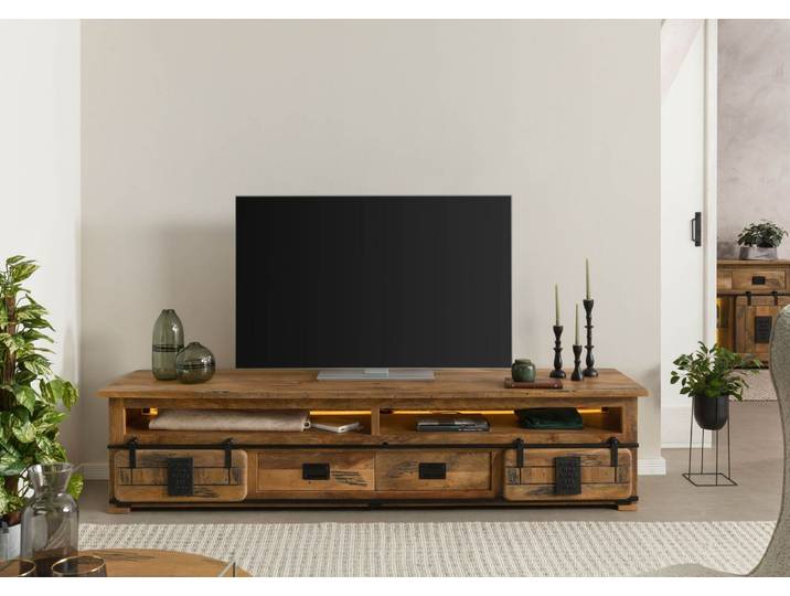 Meuble TV en bois de Manguier / Bois de récupération 220x55x50 naturel laqué RAILWAY LUX #132