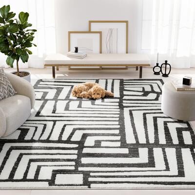 Abani Rugs Nomad Collection NOM130A Cream Grey Box Pattern Geometric Area Rug