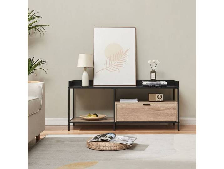Meuble TV Belana 120 x 40 x 54 cm noir / effet effet chêne