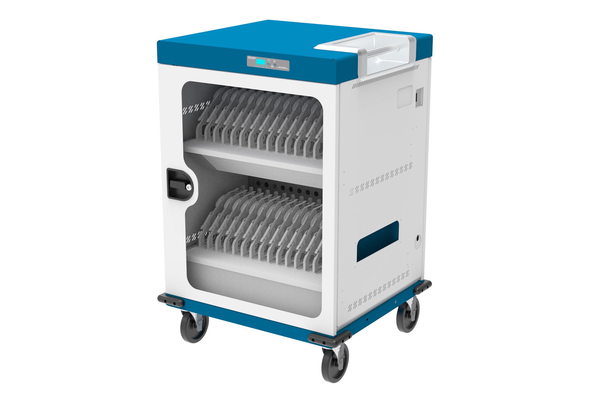 GC Notebook-Ladewagen GEMMA N32 für 32 Geräte, Schutzkontaktbuchsen, weiß/blau