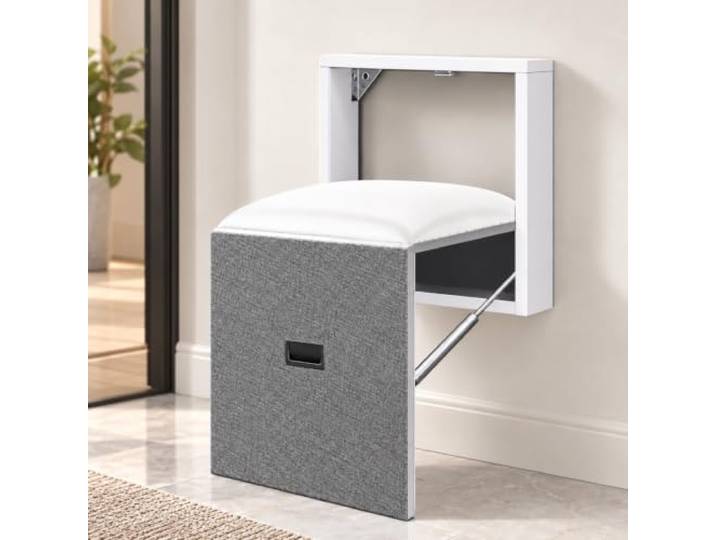 YIYIRAN Wandmontierter Klappstuhl, Moderner Weißer Leder-wandklapphocker Mit Lederpolsterung, Tragkraft 150 Kg, Ultradünnes Design, Für Eingangsbereich, Flur Und Schlafzimmer C