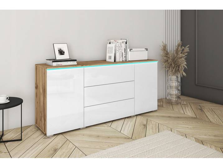 Commode combinée HERMINA 150 – chêne wotan / blanc brillant