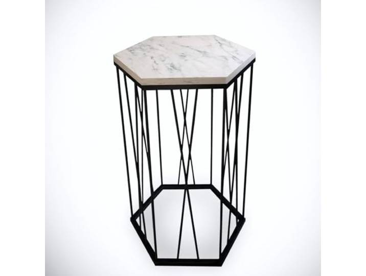 Hanah Home Moderner Beistelltisch mit Metallbeinen, schwarz-weißes geometrisches Design, 40 x 62 x 35 cm 100% melaminbeschichtet, 18 mm stark Stilvoll und funktional