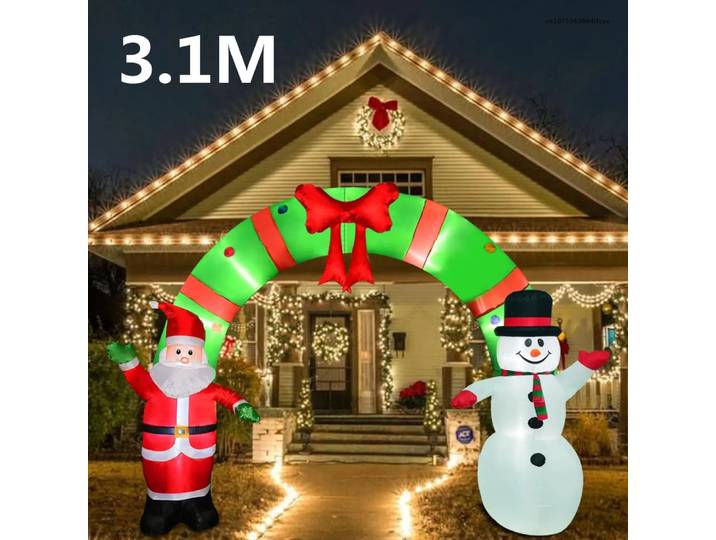 Arc Gonflable de Noël avec Père Noël, Bonhomme de Neige, LED spatirée, Décoration Extérieure, Décor de Jardin, Maison, 3.1m