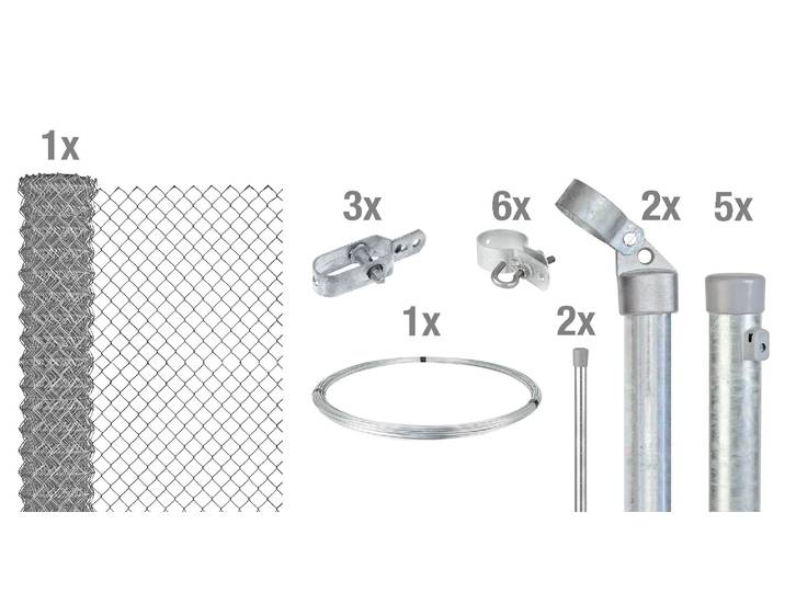 Maschendrahtzaun ALBERTS, silber (verzinkt, zum einbetonieren), H:80cm, Stahl, Zaunelemente, Maschendrahtzaun, verschiedene Abmessungen, mit oder ohne Bodenhülse