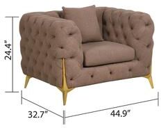 Williamspace 3 Pieces Mid-century Modern Buckle Fabric Living Room Sofa Set Sectional