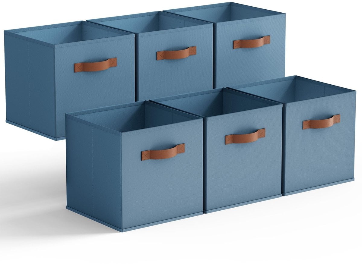 Omgoods Set van 6 opbergdozen van textiel met handvatten - Kaki