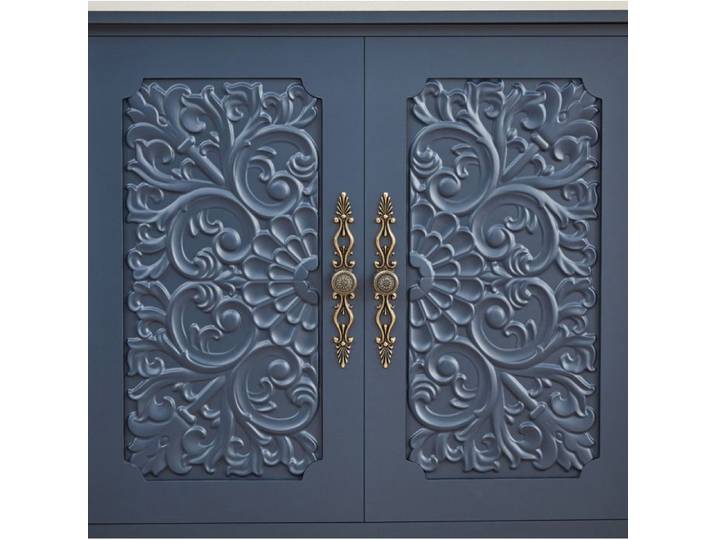 Buffet bas rétro EVRYAE 160 x 40 x 89 cm avec relief sculpté et grand rangement bleu marine