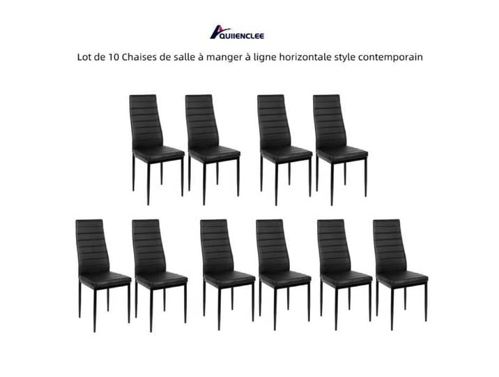 QUIIENCLEE Lot de 10 Chaises de salle à manger à ligne horizontale style contemporain Noir 48 x 42 x 98 cm