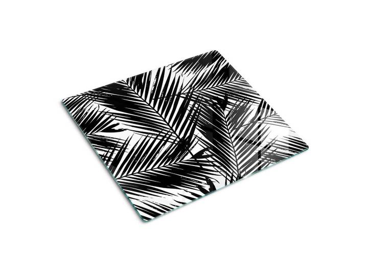 Tulup Glasplatte 60x52 cm Palmblätter, Schwarz, Glas, 60x0.4x52 cm, Küchen, Küchenelektrogeräte, Herde, Herdabdeckplatten