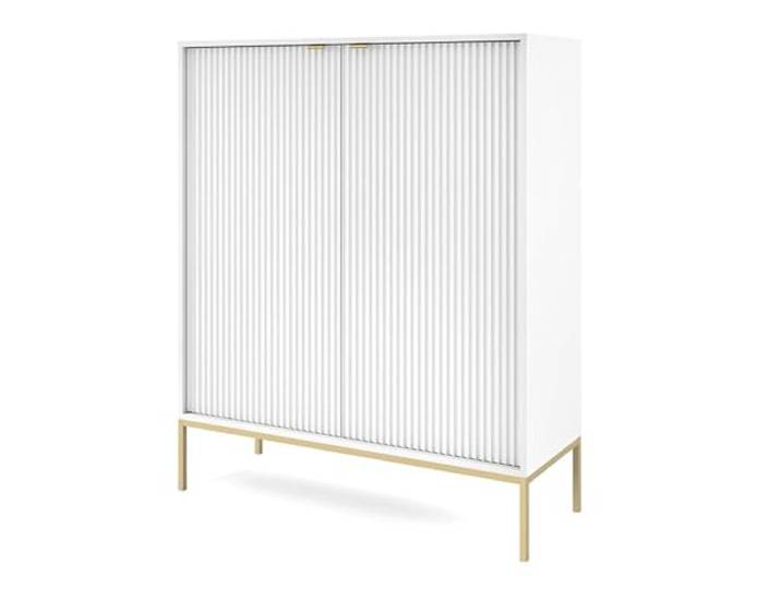 Emporius Sideboard 100 cm Galla - Sideboard mit Beinen, 2-türig - Gold Griffen, geriffelten Fronten - Weiß + Gold