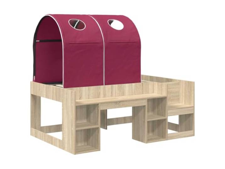 SKTQYQO Bett mit 3 Teilen, Sonoma-Eiche und Rot Technisches Holz, Behälter, Latten inklusive, 120 kg, Kinderzimmer