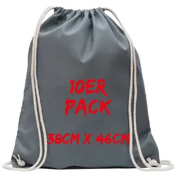Texxilla Turnbeutel Mehrpack mit robusten Zugbändern, Stahlgrau, stahlgrau