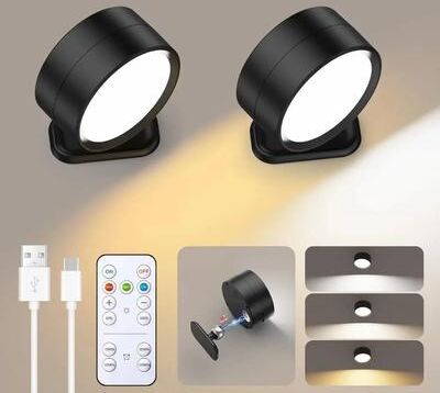 Uplift Picks Magnetic Rechargeable LED Wall Sconce With Remote Control black (2 Pcs)