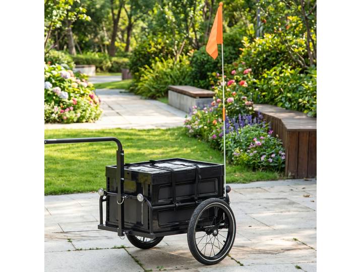 HOMCOM Remorque Vélo 65L Pliable Noir Charge 40KG