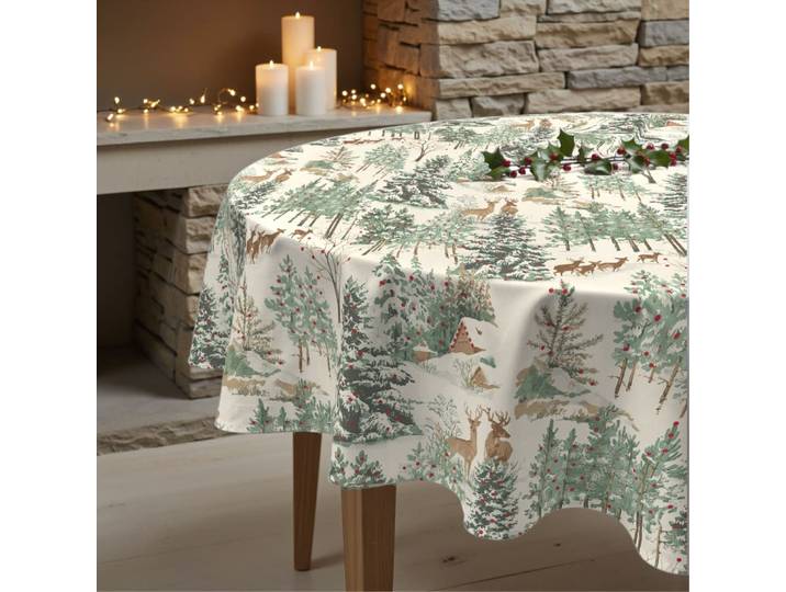 Nappe de noël ronde anti-taches 100% coton multicolore diamètre 190 cm