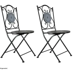 HTI-Living, Gartenstühle, Gartenstuhl 2er-Set Metall Schwarz Schieferoptik