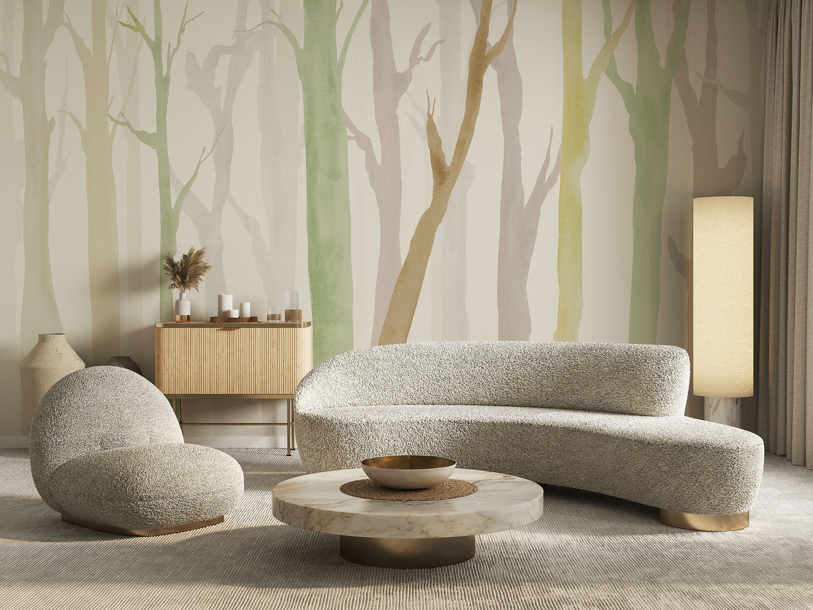 home24 Fotobehang Shadow Woods Abstract Nature Multicolour Groen Breedte: 350 cm, Hoogte: 250 cm