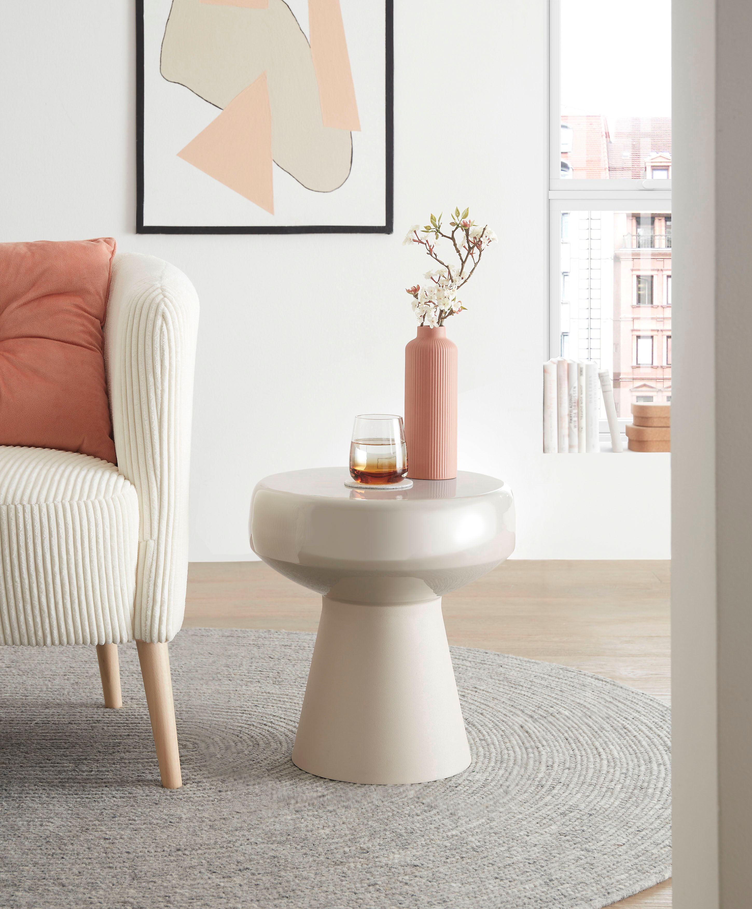 Beistelltisch PAROLI, beige (creme, creme, creme), B:38cm H:42cm T:38cm, Tische, Beistelltisch creme, creme, creme B/H/T: 38cm x 42cm x 38cm