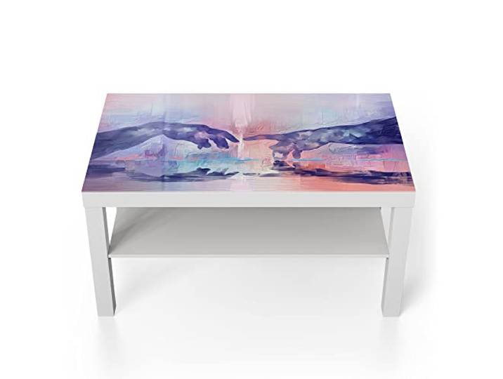 DEQORI Glastisch weiß groß 90x50 cm Motiv Abstrakte, berühmte Hände ausgefallener Beistelltisch aus Glas Hochglanz Couchtisch fürs Wohnzimmer moderner Couch Tisch mit Design