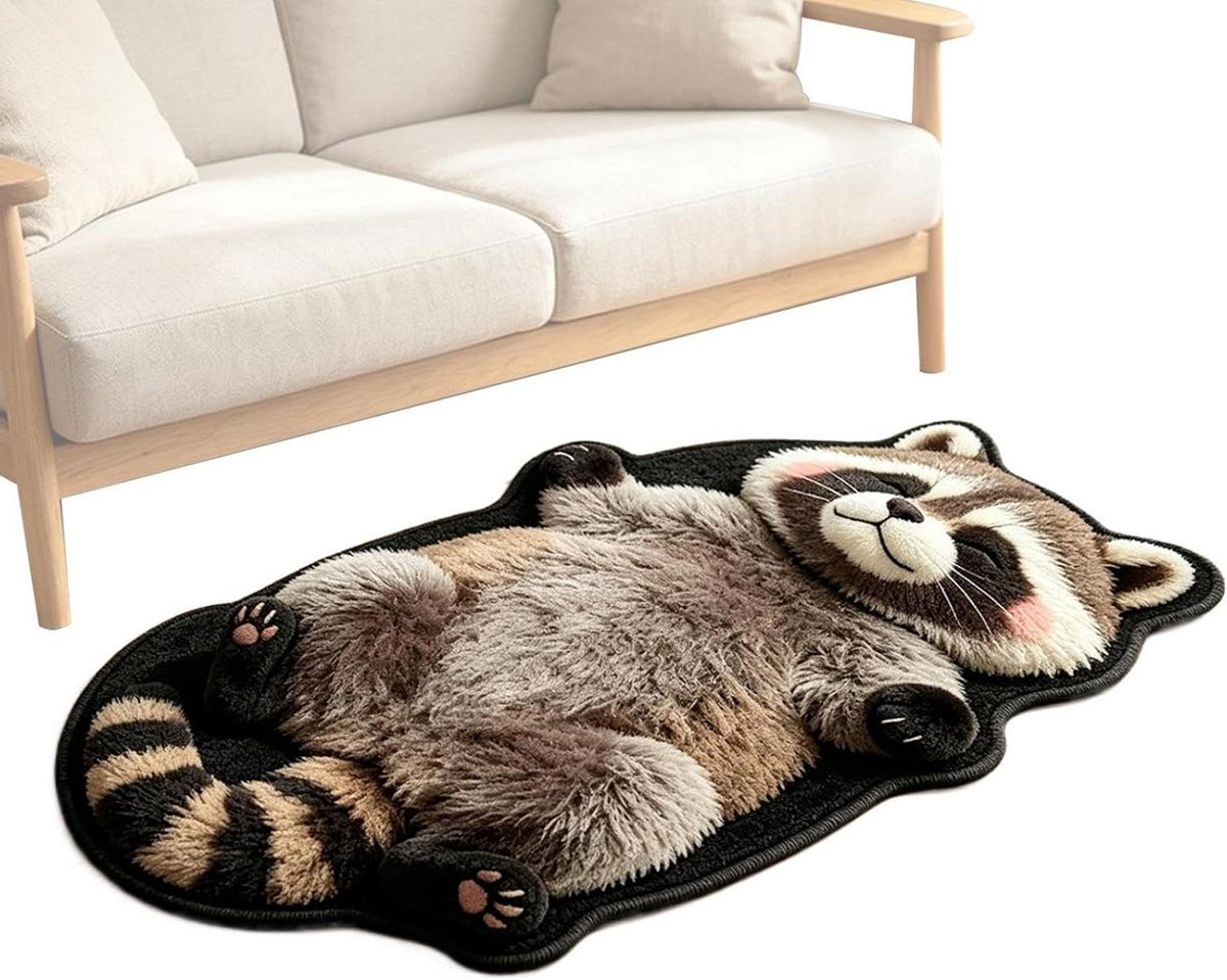 Zacht vloerkleed met wasbeer patroon en dierenprint, 40 x 120 cm