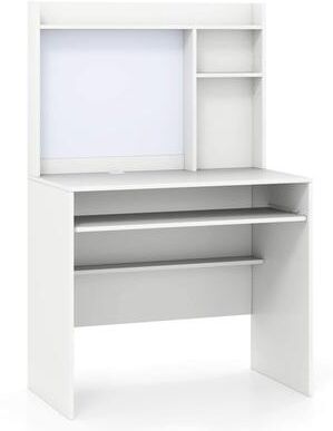 Small Computer Workstation White Writing Desk w/ Hutch & Bookshelf