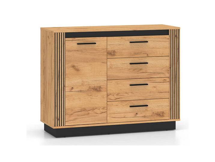 Feldmann-Wohnen Kommode Urso Gold Craft Eiche / Schwarz 115 / 40 / 90 cm, Braun, Schwarz, 115x90x40 cm, Kleinmöbel, Kommoden, Kommoden