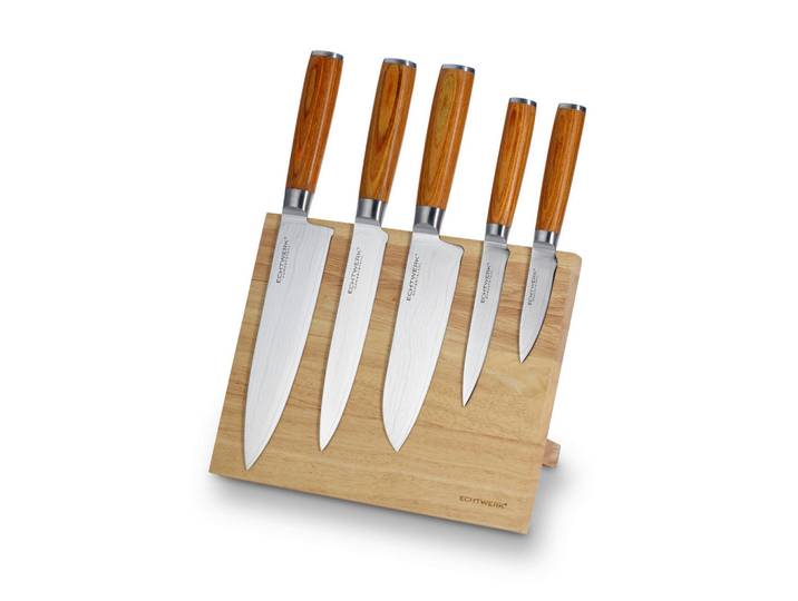 Echtwerk Messerset, Braun, Silber, Bernstein, Holz, 6-teilig, ergonomischer Griff, Klinge antihaftbeschichtet, Kochen, Küchenmesser, Messersets