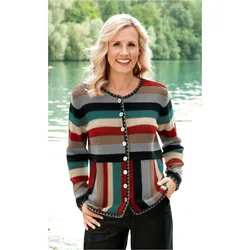Baumwoll-Strickjacke in Streifen natur in Größe 40/42 von DW-Shop, Natur, 40/42
