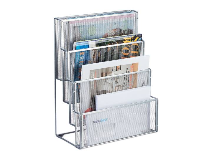 Zeitschriftenhalter Metall 4 Fächer Silber