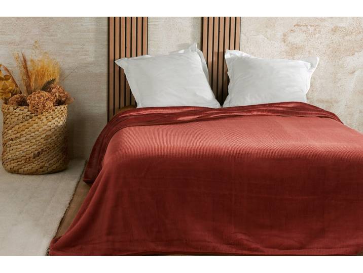 Couvre lit velours gaufré - 240x260cm - Terre cuite