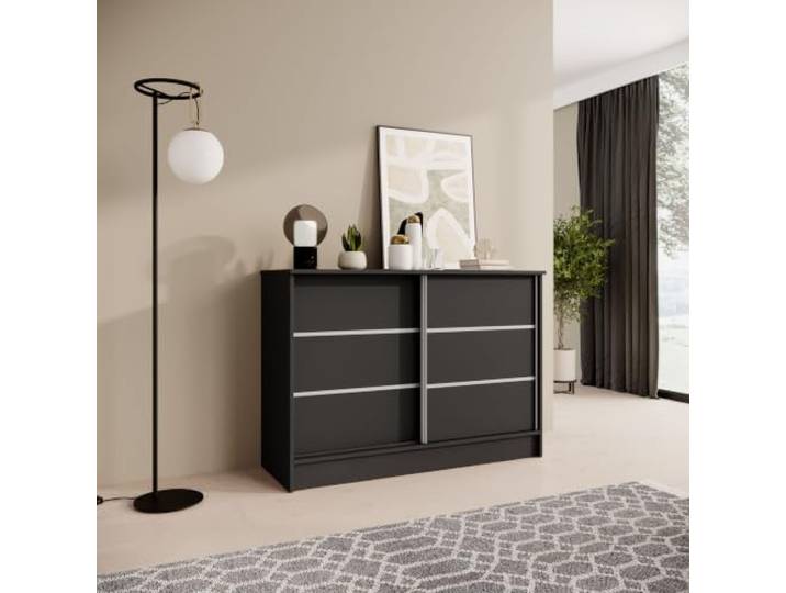 BEAUTY SOFA Kommode MIRELA mit 2 Schiebetüren, in 100 cm, 120 cm oder 160 cm, dekorativen Sprossen (Schwarz, 100, Zentimeter)