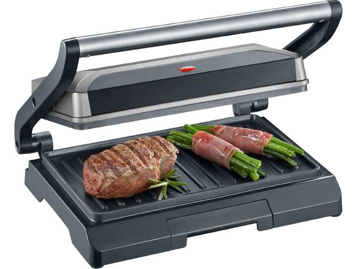 Kontaktgrill SEVERIN KG 2394 , grau (grau, schwarz), B:27cm H:8,5cm T:22,5cm, Kontaktgrill_Standgrill_Tischgrill_Teppanyakigrill, Kontaktgrill, antihaftbeschichtete Grillplatten,inkl. Fettauffangschale