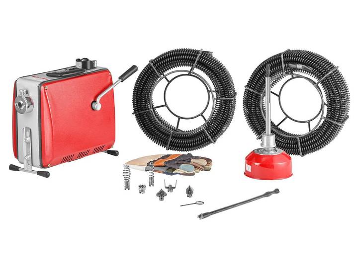 Machine électrique de débouchage de tuyaux VEVOR\, 500 W\, 1 400 tr/min\, déboucheur\, 2 câbles à ressort de 20 m x 16 mm et 5 m x 9\,5 mm\, ressort flexible de 0\,4 m x 12 mm et 6 couteaux\, pour tuyaux de 50 à 110 mm de diamètre