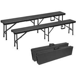 Lemodo Klappbank im 2er Set, mobile Sitzbank 180 x 25 cm in Rattan-Optik, klappbare Bierbank