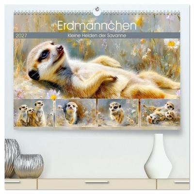 Erdmännchen. Kleine Helden der Savanne (hochwertiger Premium Wandkalender 2027 DIN A2 quer), Kunstdruck in Hochglanz