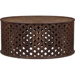 COUCHTISCH Ø100x45 cm rund Natur handgefertigt aus Mangoholz