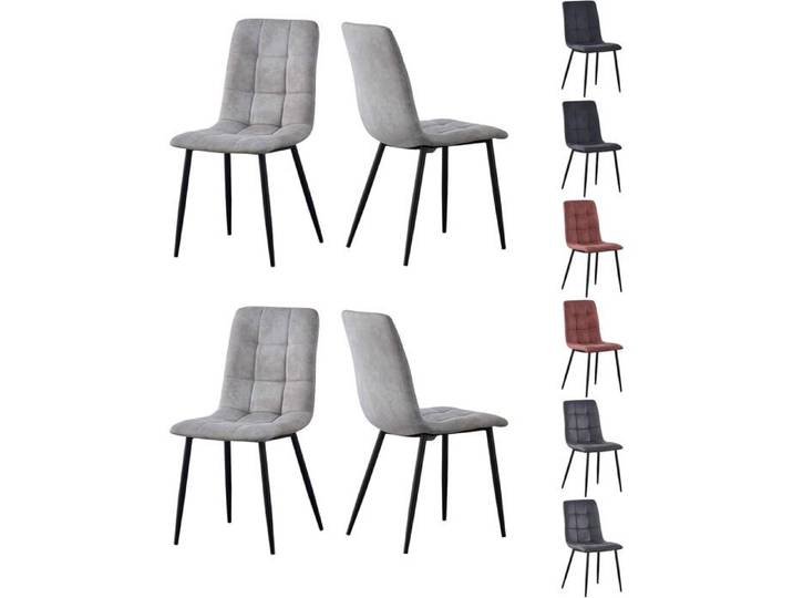mcc direct Henri Lot de 4 chaises de Salle à Manger en Daim synthétique avec Pieds en métal Gris Clair