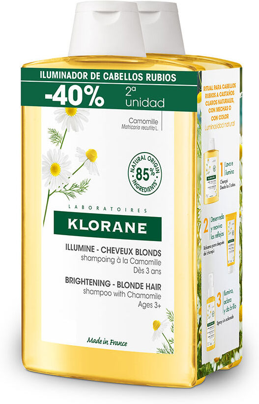 Klorane A La Camomila champú iluminador reflejos rubios duo 2 x 400 ml