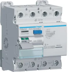 Hager CDB625D Fehlerstromschutzschalter 4 polig 10kA 25A 30mA Typ B+