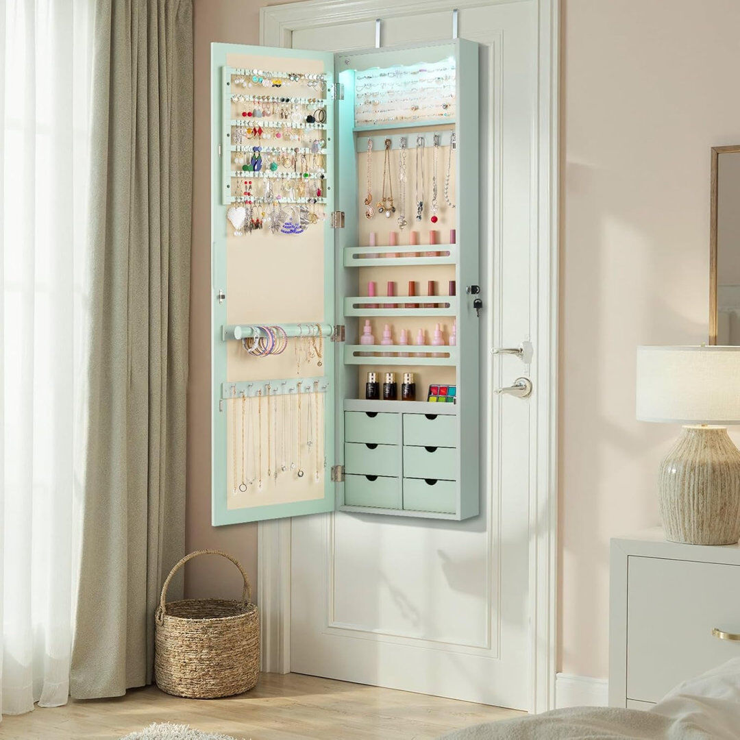 Rebrilliant Wall Mounted Required Jewellery Cabinet Jewelry Armoire Green 120cm H X 37cm W X 10cm D