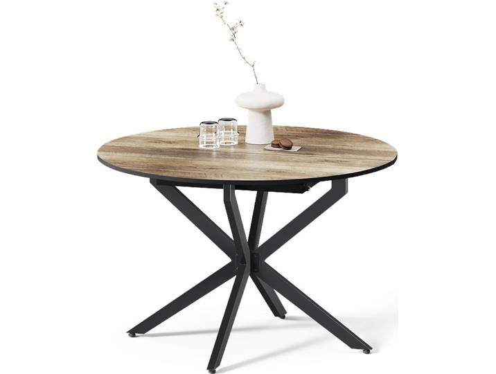 Livinity Esstisch Firenze, 120 x 120 cm ausziehbar, Schwarz/Eiche rustikal/Eiche rustikal