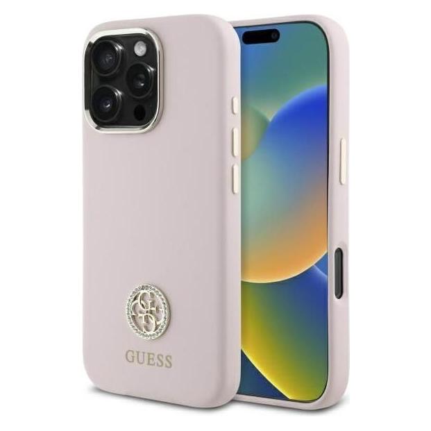 Guess GUHCP16LM4DGPP iPhone 16 Pro 6.3" jasnoróżowy/pink hardcase Silicone Logo Strass 4G (Apple iPhone 16 Pro) (GUE004122-0)